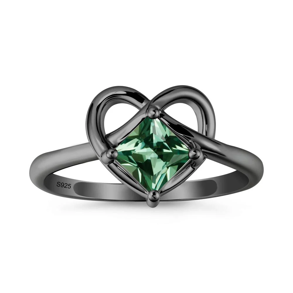 Delicate Square Green Sapphire Ring with Heart Loop - Image 8