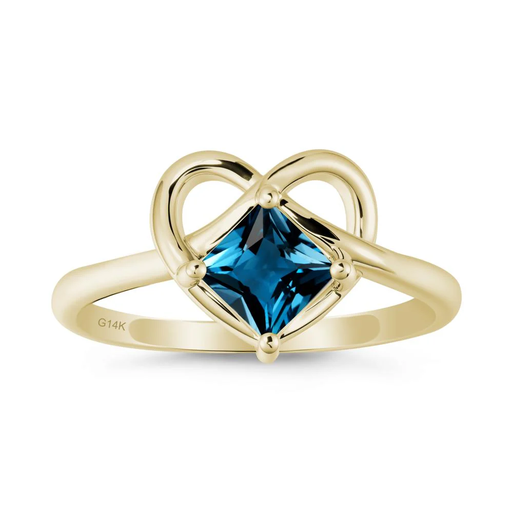 Delicate Square London Blue Topaz Ring with Heart Loop - Image 4