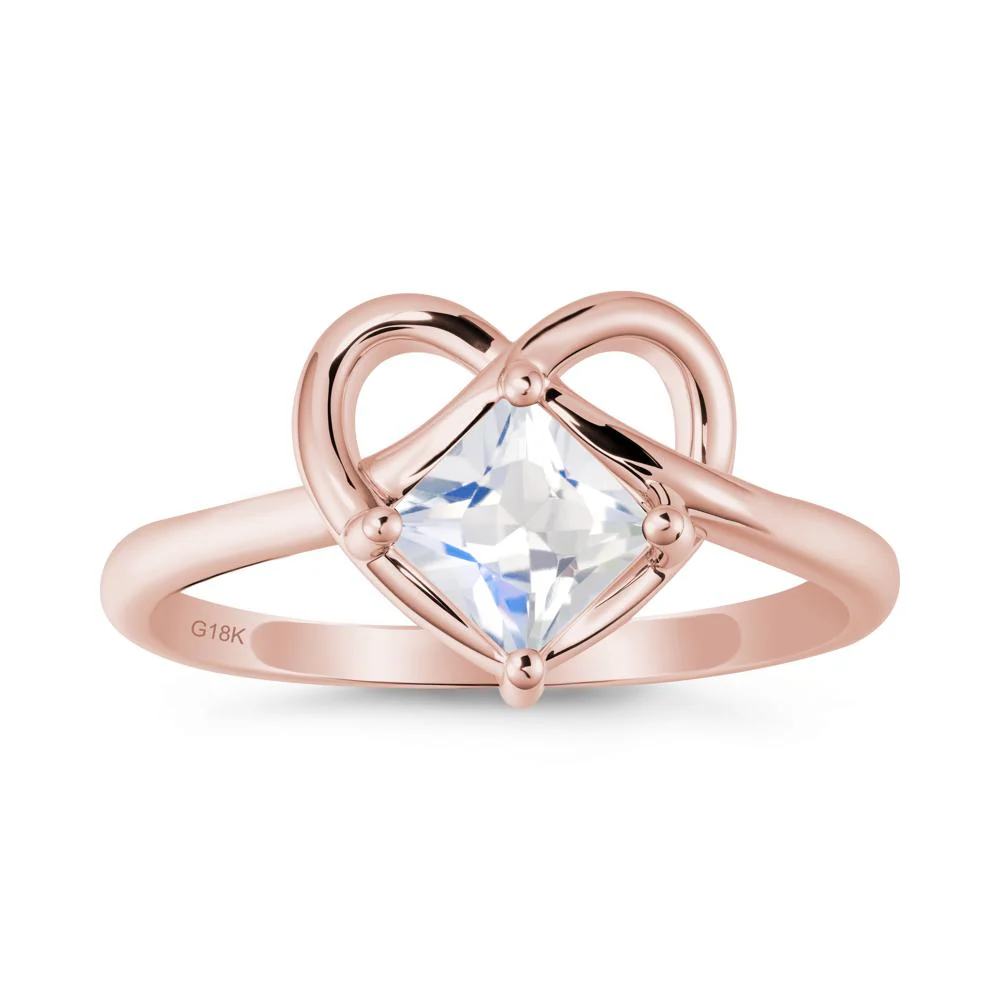 Delicate Square Moonstone Ring with Heart Loop - Image 4