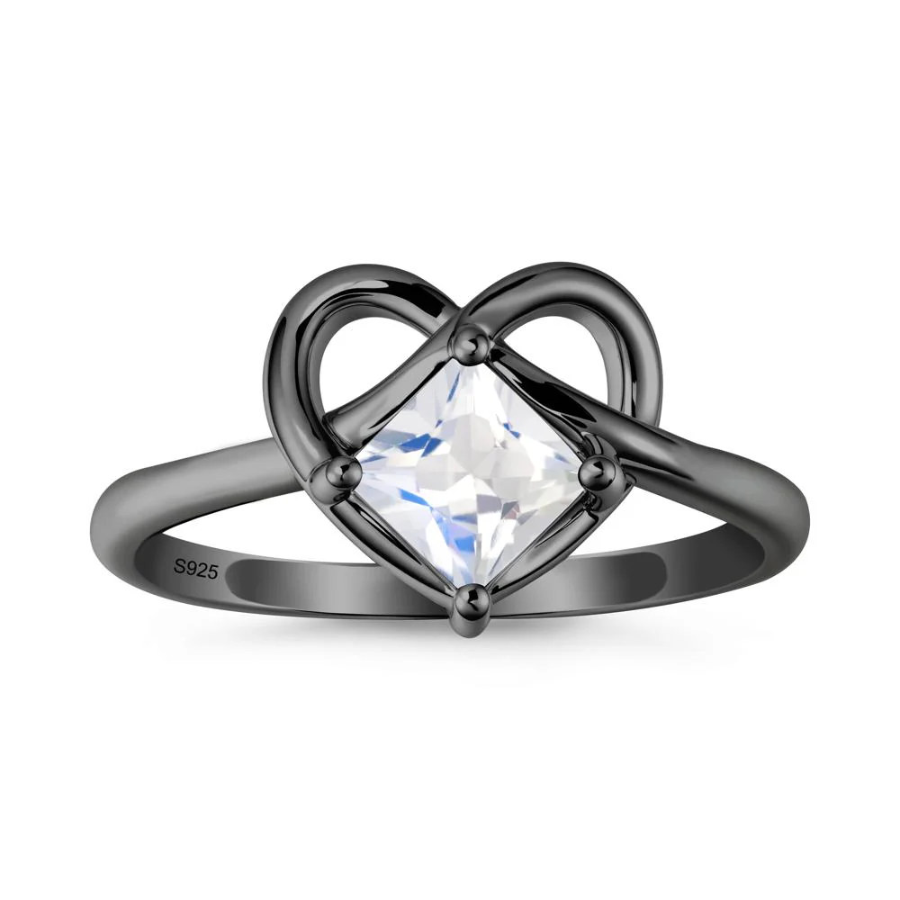 Delicate Square Moonstone Ring with Heart Loop - Image 7
