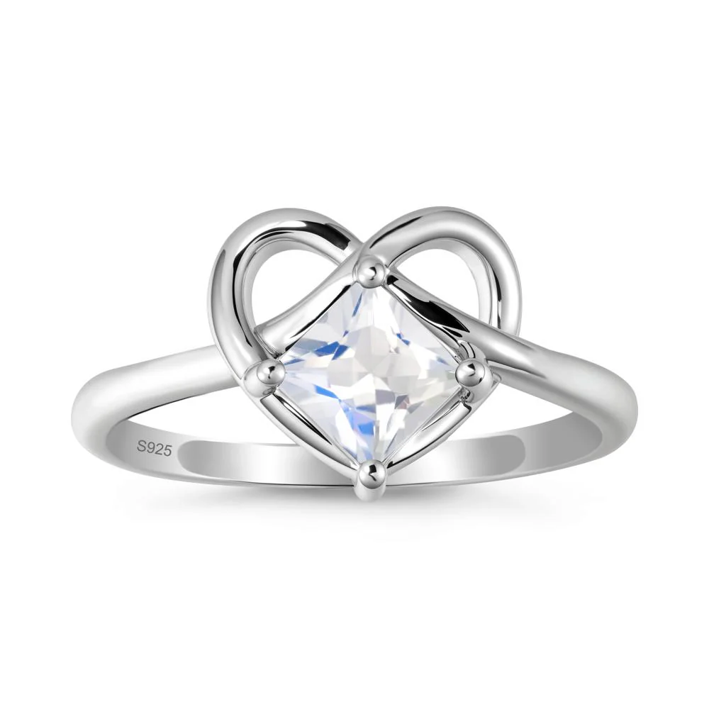 Delicate Square Moonstone Ring with Heart Loop - Image 9