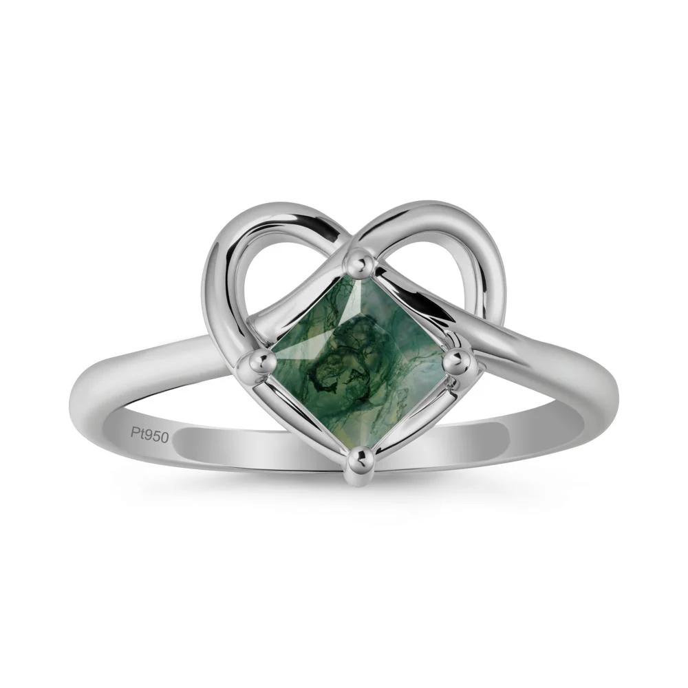 Delicate Square Moss Agate Ring with Heart Loop - Image 8
