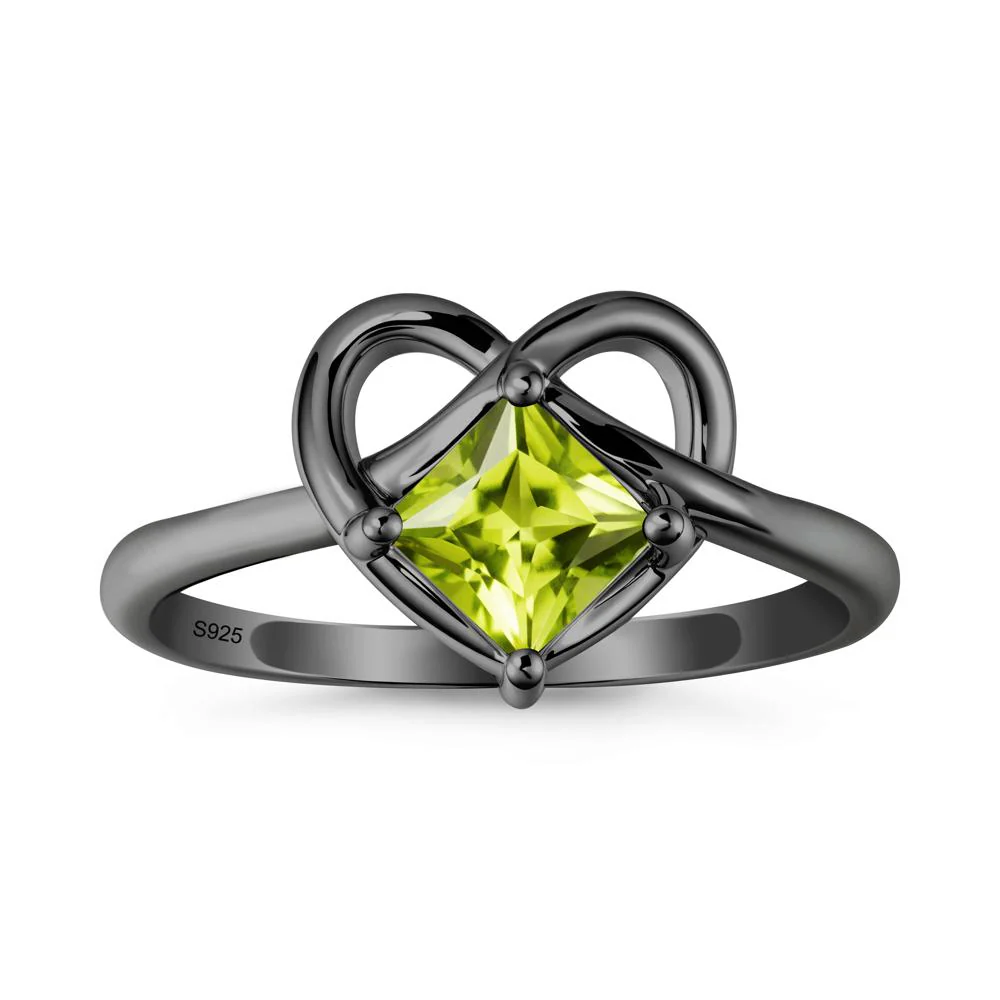 Delicate Square Peridot Ring with Heart Loop