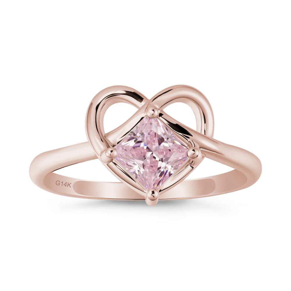 Delicate Square Pink Cubic Zirconia Ring with Heart Loop - Image 2