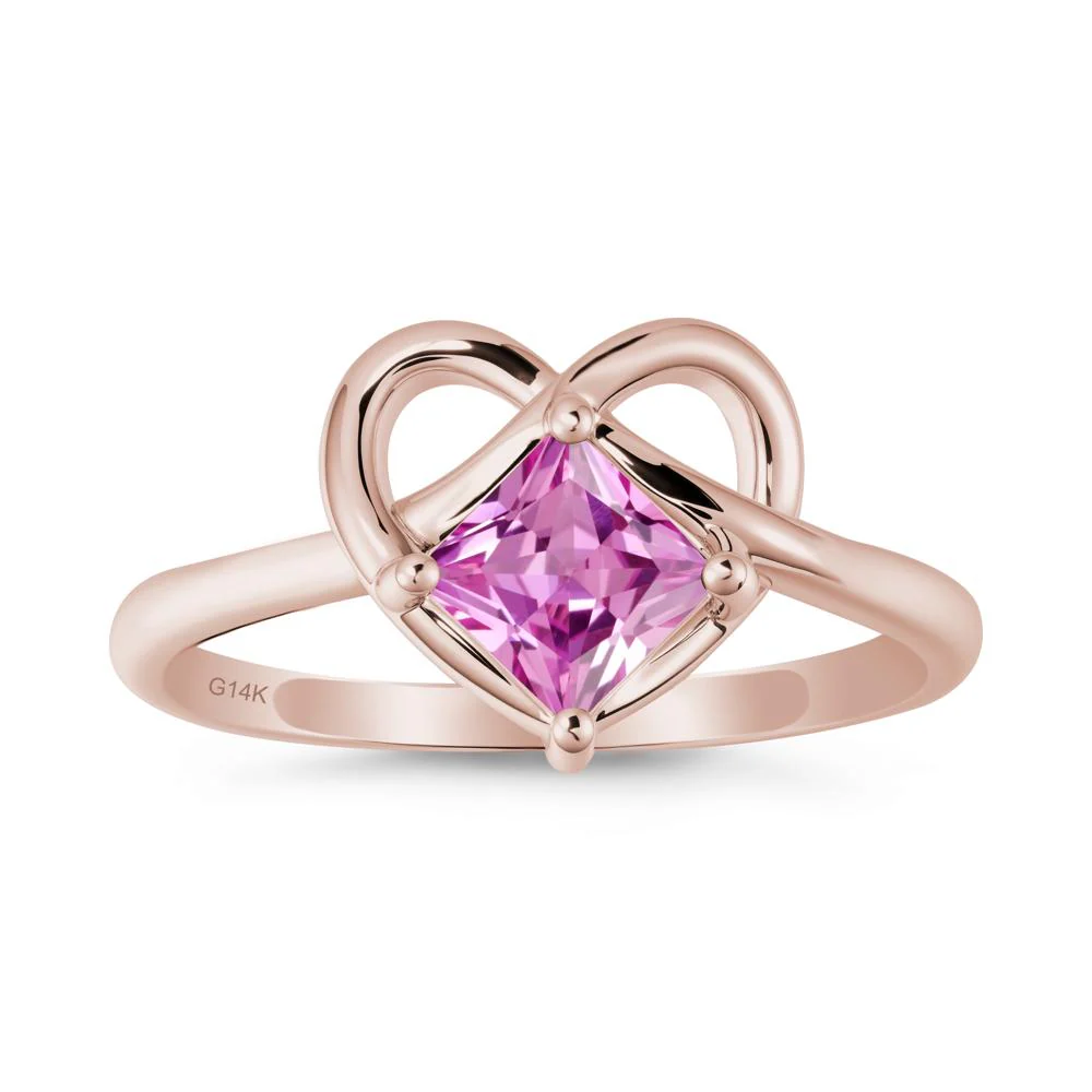Delicate Square Pink Sapphire Ring with Heart Loop - Image 2