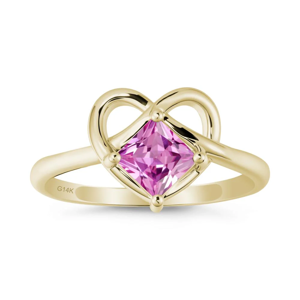 Delicate Square Pink Sapphire Ring with Heart Loop - Image 4