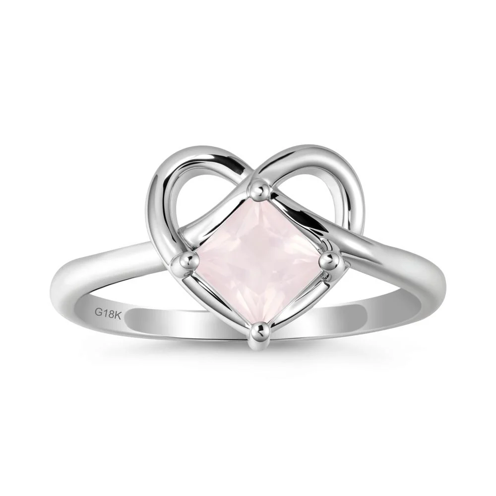 Delicate Square Rose Quartz Ring with Heart Loop - Image 5