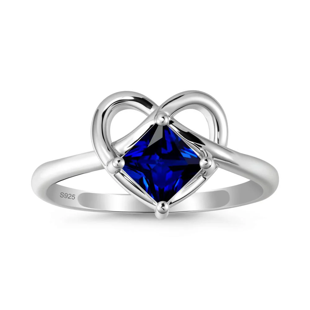 Delicate Square Sapphire Ring with Heart Loop - Image 9