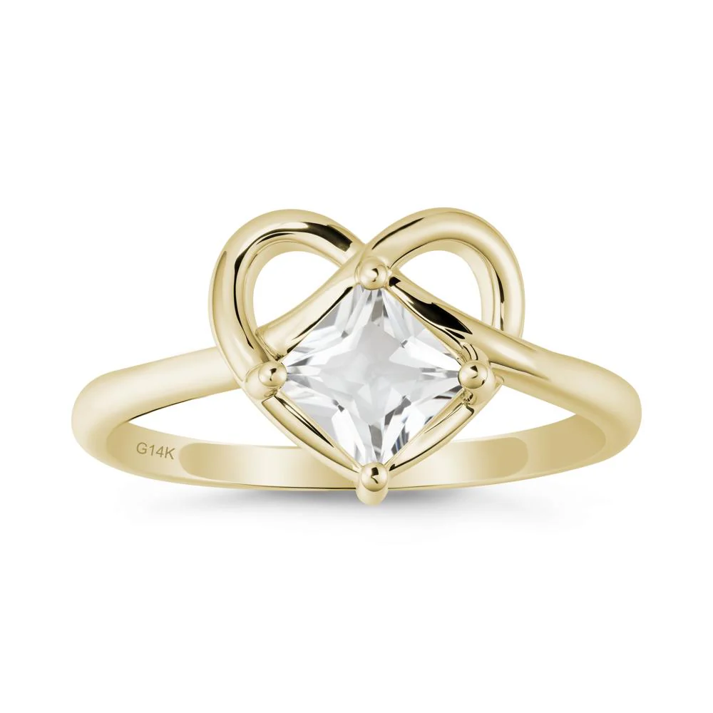 Delicate Square White Topaz Ring with Heart Loop - Image 3