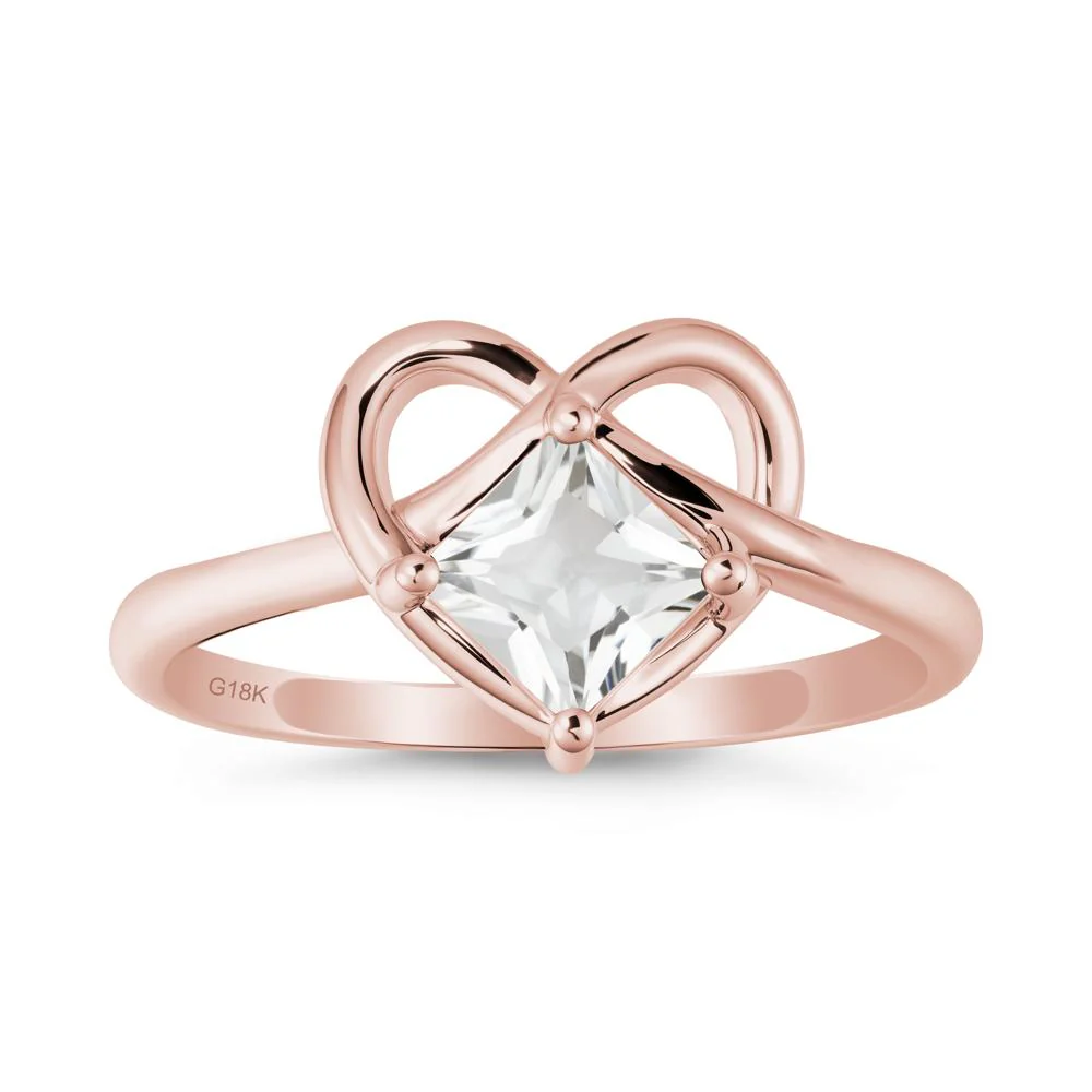 Delicate Square White Topaz Ring with Heart Loop - Image 4