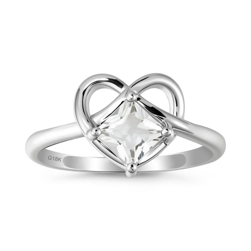 Delicate Square White Topaz Ring with Heart Loop - Image 5