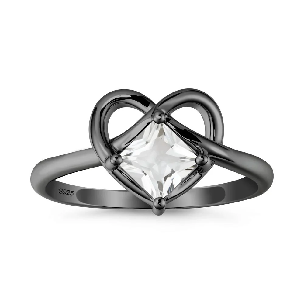 Delicate Square White Topaz Ring with Heart Loop - Image 7