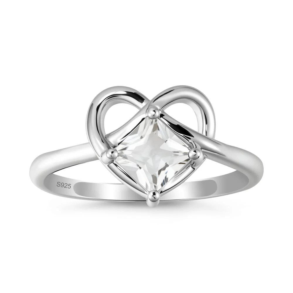 Delicate Square White Topaz Ring with Heart Loop - Image 9