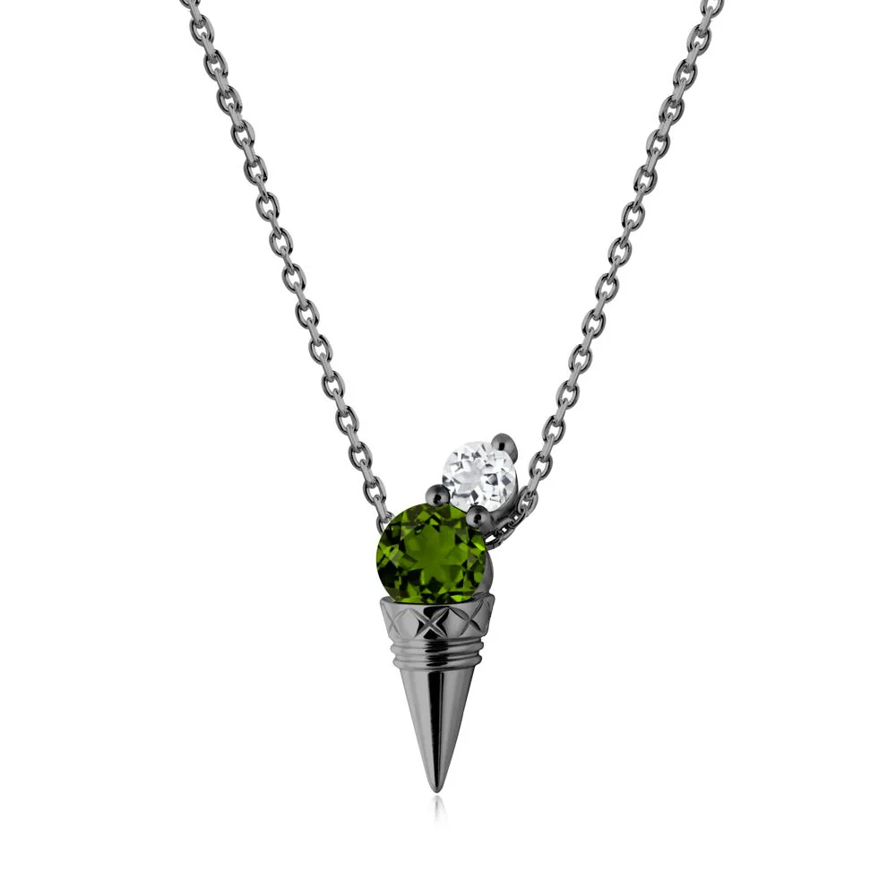 Diopside and White Topaz Toi Et Moi Necklace