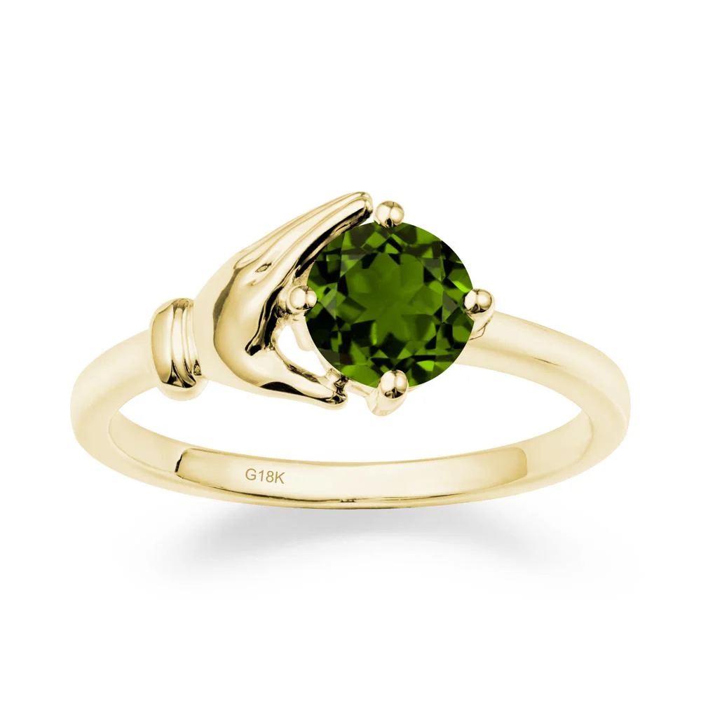Diopside Cupping Hand Ring In 14K Gold - Image 6