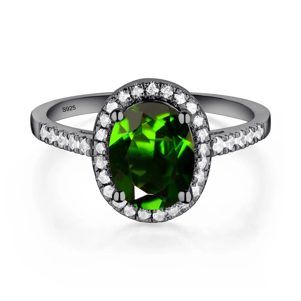 Oval Diopside Halo Ring