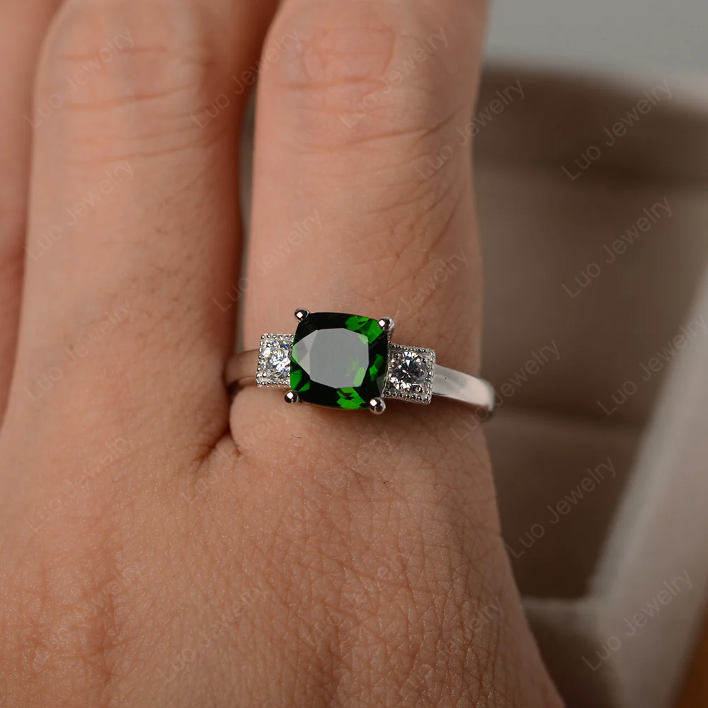 Cushion Diopside Trilogy Ring - Image 4