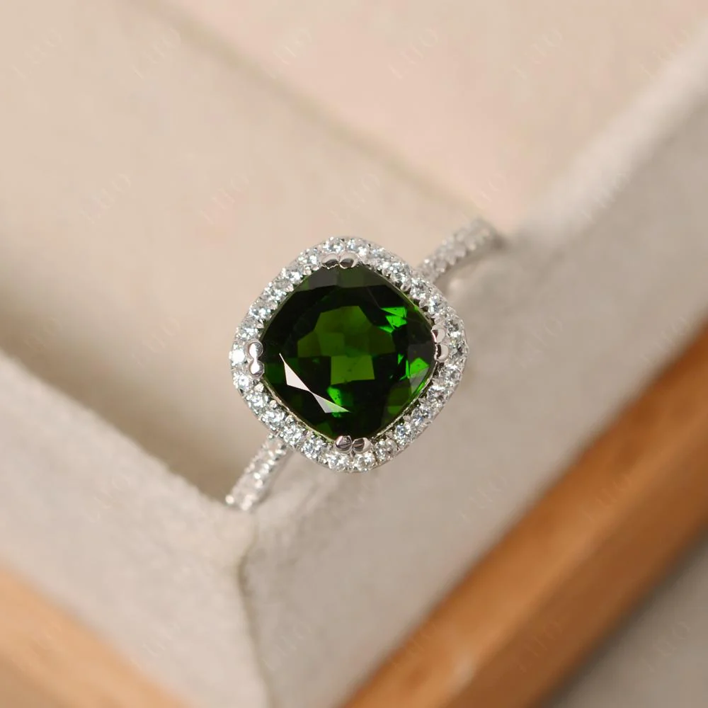 Cushion Cut Diopside Halo Ring - Image 11