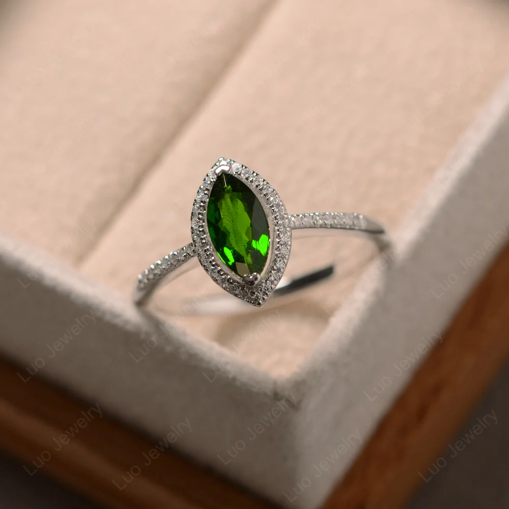 Marquise Cut Diopside Halo Ring