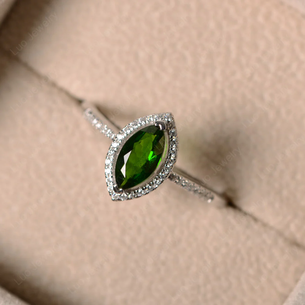 Marquise Cut Diopside Halo Ring - Image 5