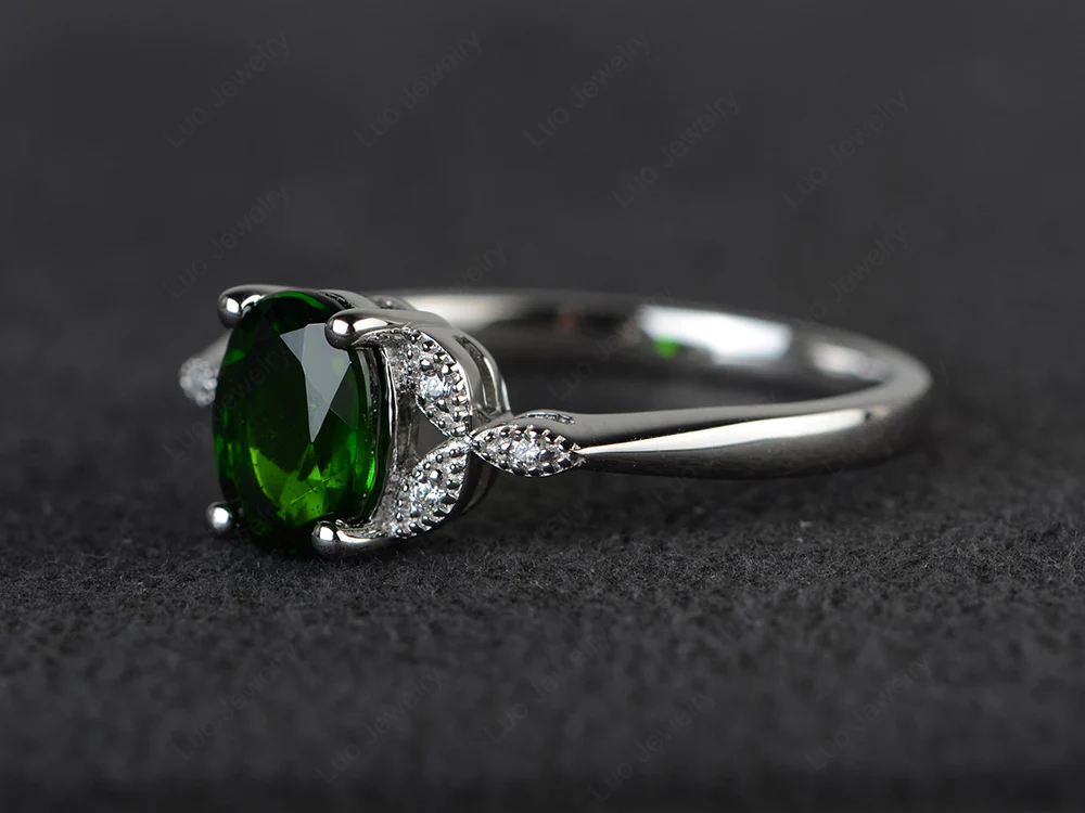 Oval Diopside Leaf Engagement Ring - Image 2