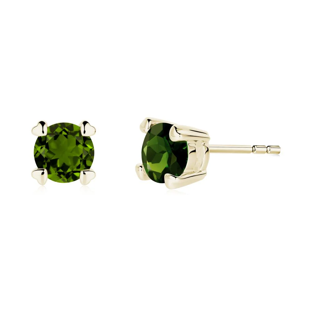Diopside Stud Earrings with Heart Prongs