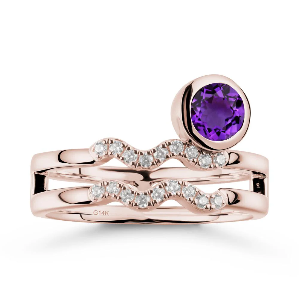 Double Band Aquarius Zodiac Amethyst Ring - Image 2