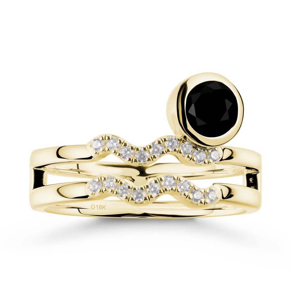Double Band Aquarius Zodiac Black Spinel Ring - Image 7