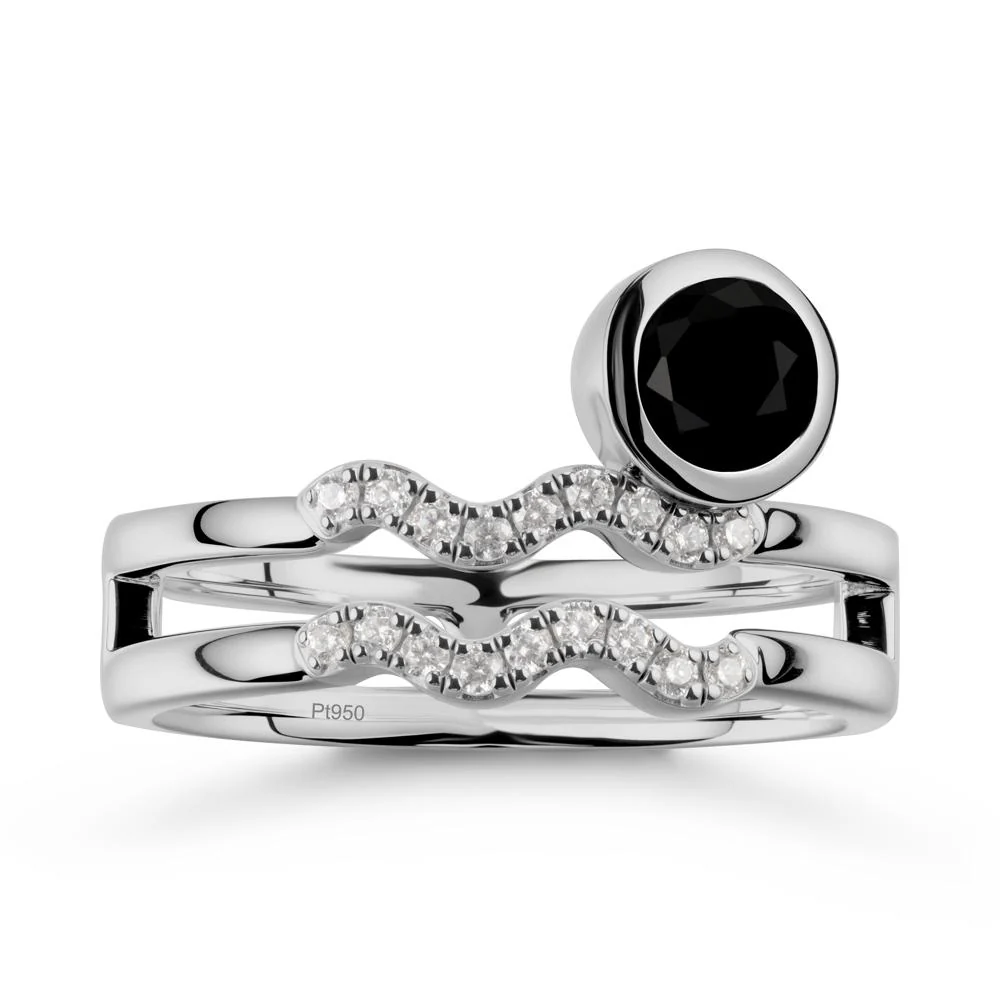 Double Band Aquarius Zodiac Black Spinel Ring - Image 9
