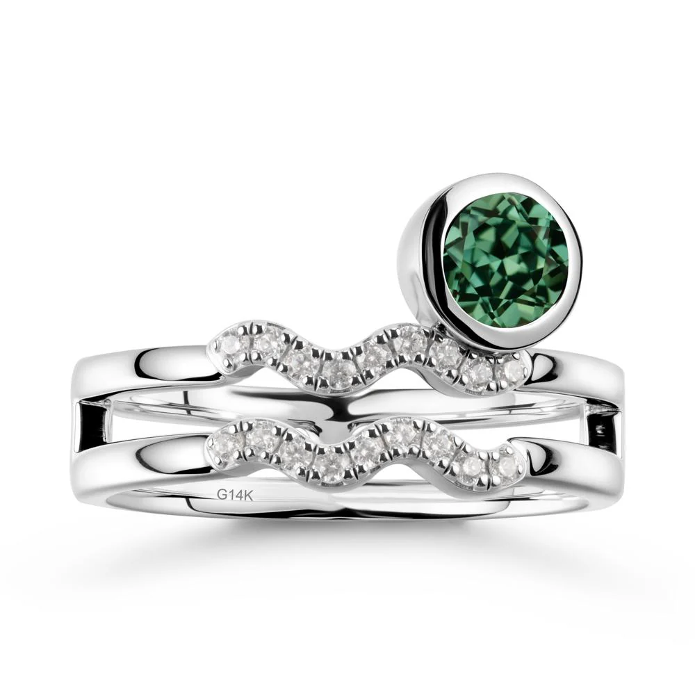 Double Band Aquarius Zodiac Green Sapphire Ring - Image 2
