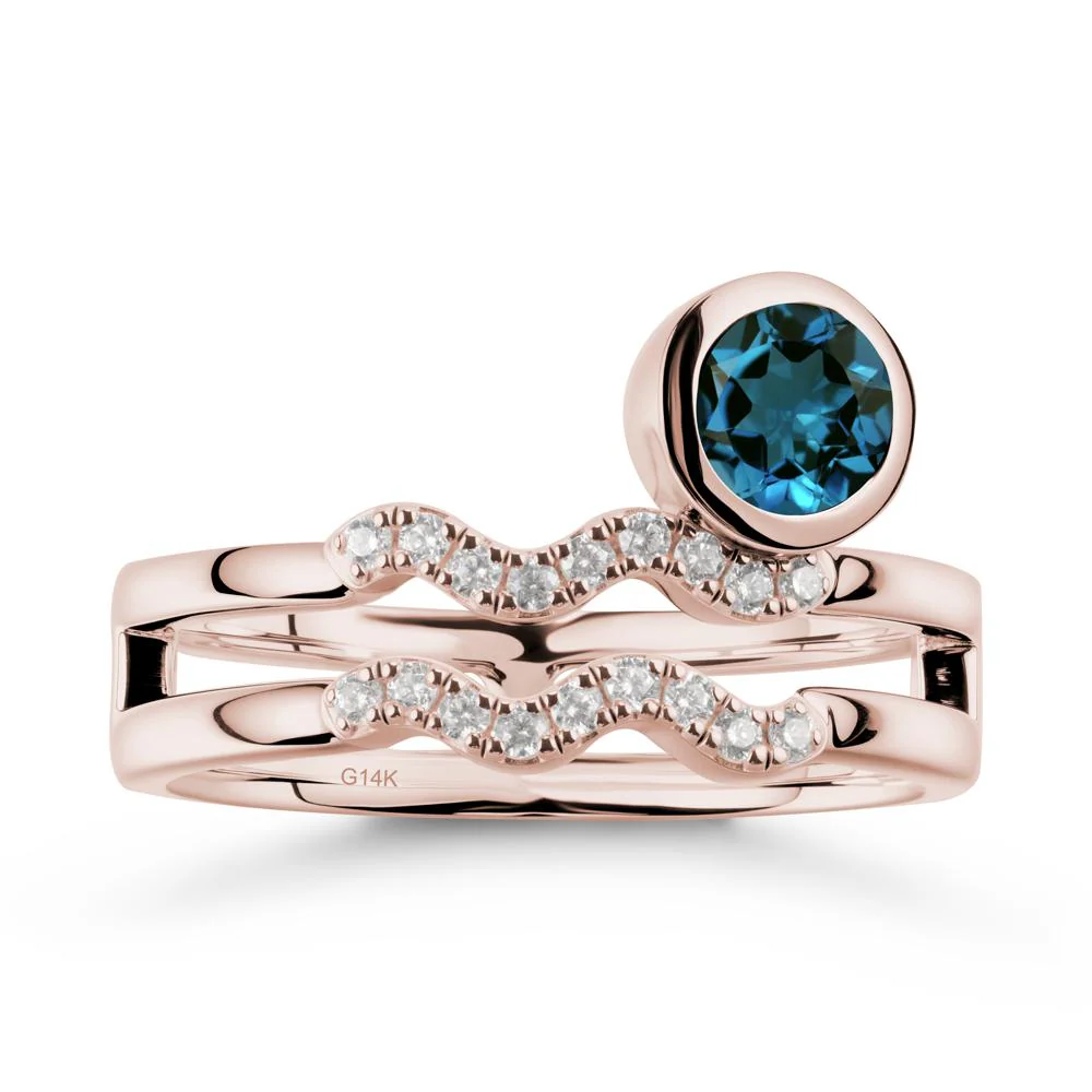 Double Band Aquarius Zodiac London Blue Topaz Ring