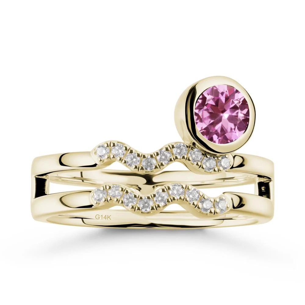 Double Band Aquarius Zodiac Pink Sapphire Ring