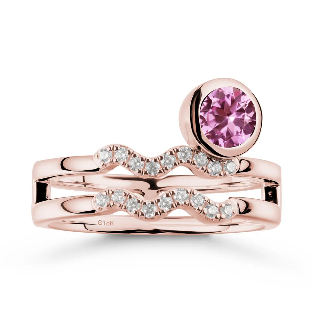 Double Band Aquarius Zodiac Pink Sapphire Ring - Image 4