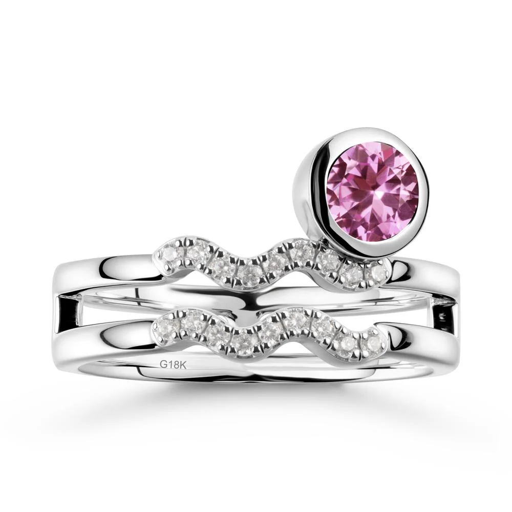 Double Band Aquarius Zodiac Pink Sapphire Ring - Image 5