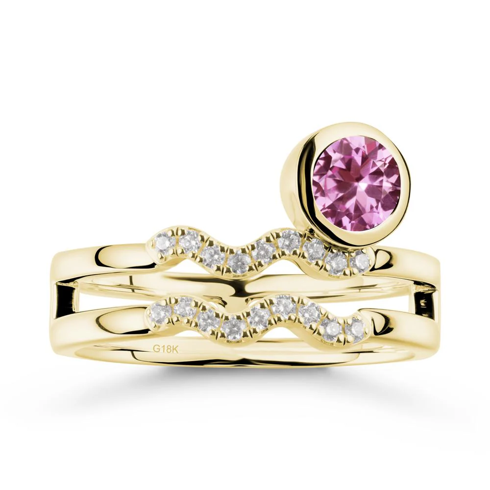Double Band Aquarius Zodiac Pink Sapphire Ring - Image 6