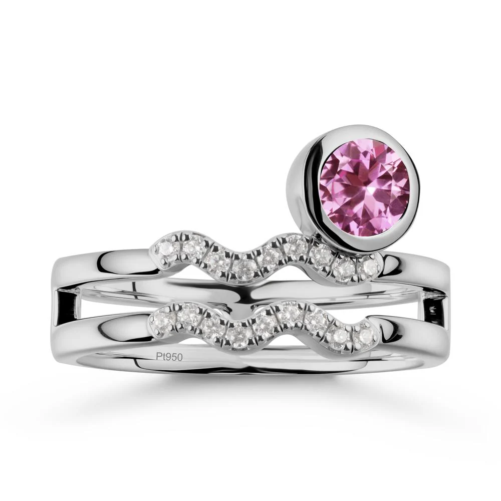 Double Band Aquarius Zodiac Pink Sapphire Ring - Image 8