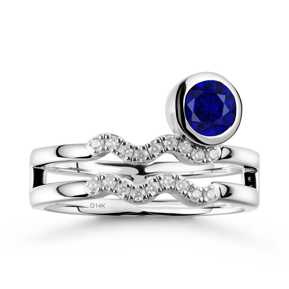 Double Band Aquarius Zodiac Sapphire Ring - Image 3