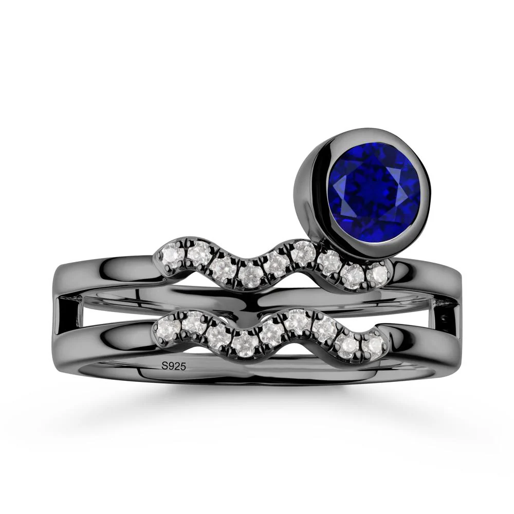 Double Band Aquarius Zodiac Sapphire Ring - Image 7