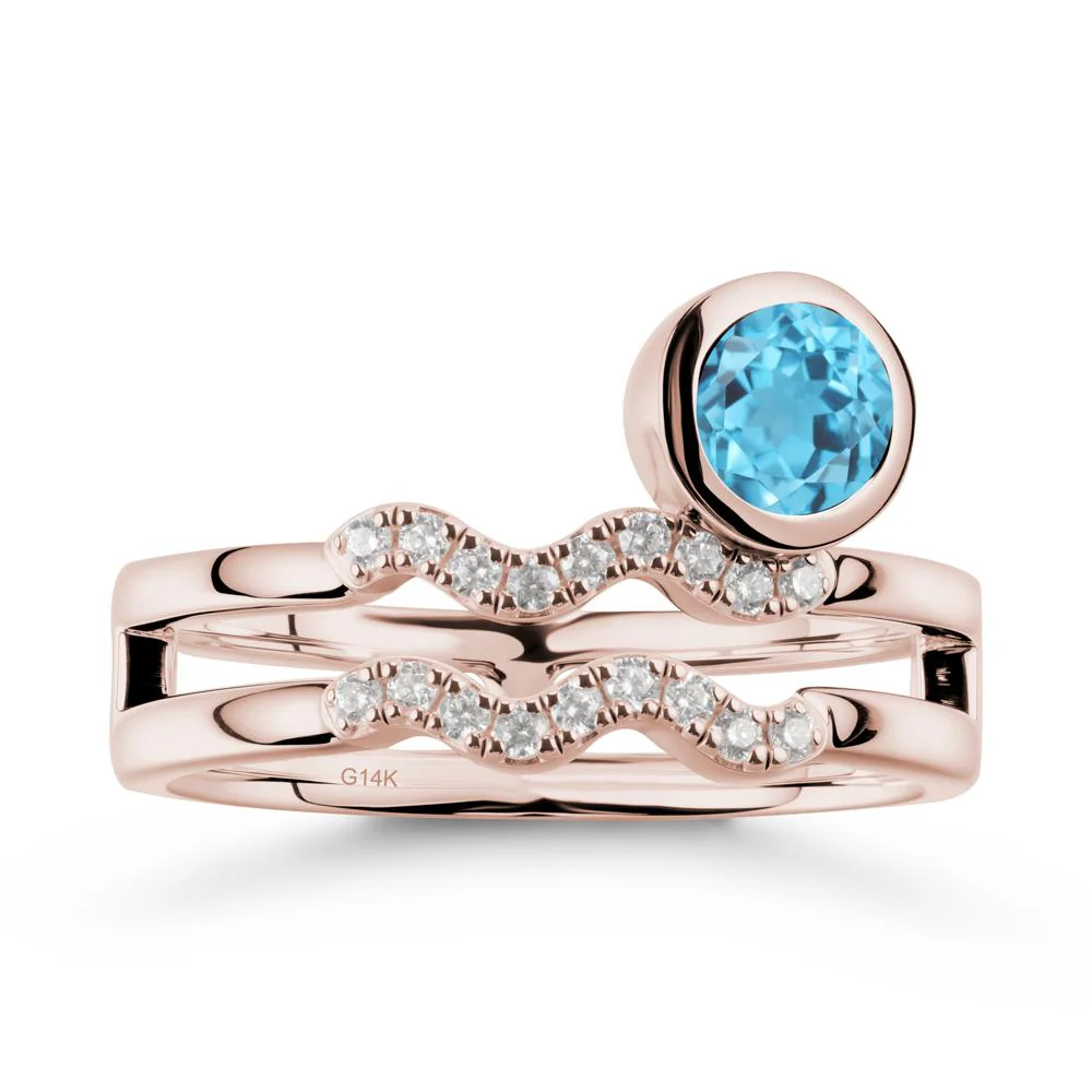 Double Band Aquarius Zodiac Swiss Blue Topaz Ring - Image 2