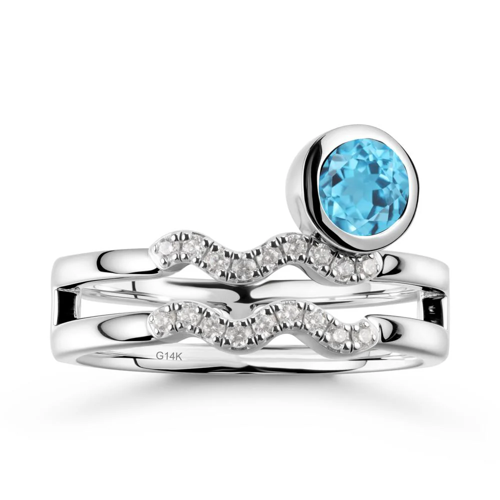 Double Band Aquarius Zodiac Swiss Blue Topaz Ring - Image 3