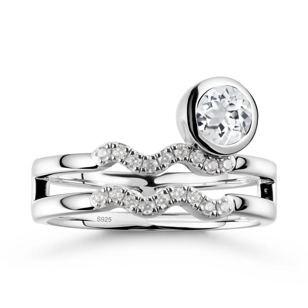Double Band Aquarius Zodiac White Topaz Ring - Image 9