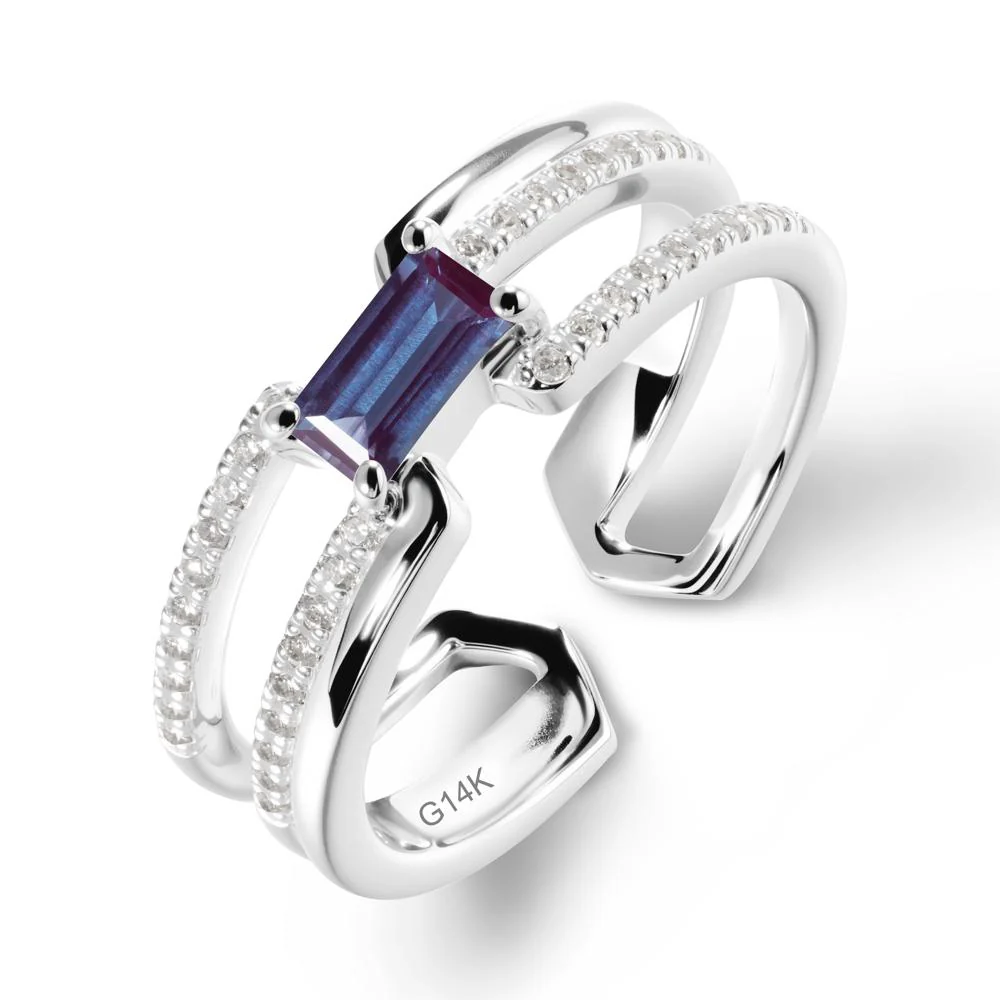 Double Band Baguette Alexandrite Open Ring - Image 2