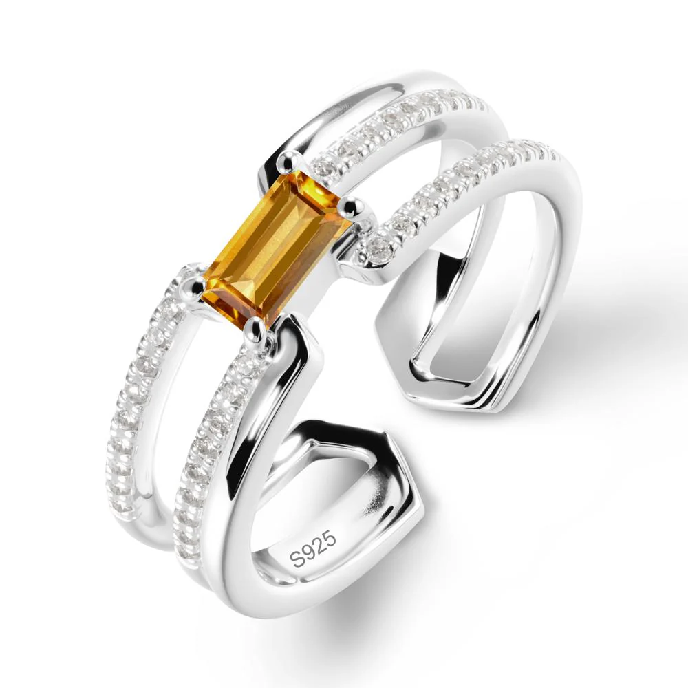 Double Band Baguette Citrine Open Ring