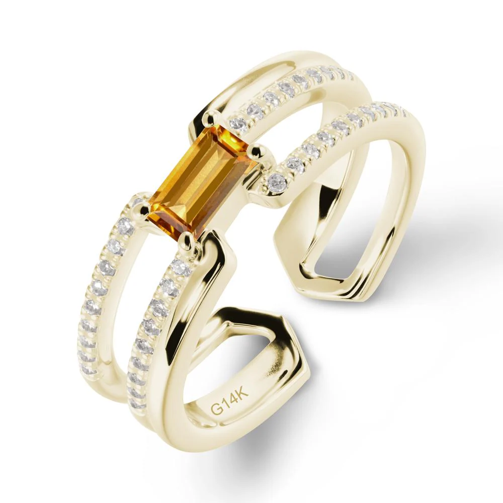 Double Band Baguette Citrine Open Ring - Image 4