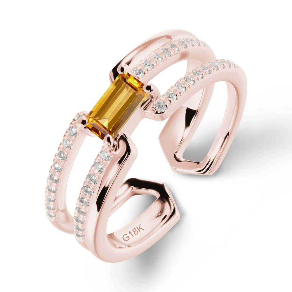 Double Band Baguette Citrine Open Ring - Image 5