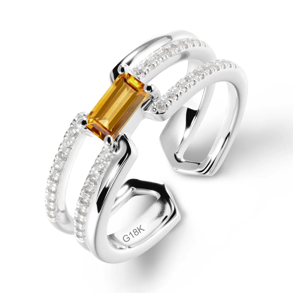 Double Band Baguette Citrine Open Ring - Image 6