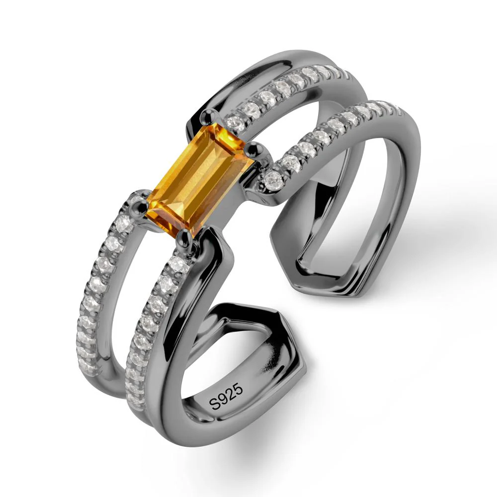 Double Band Baguette Citrine Open Ring - Image 8