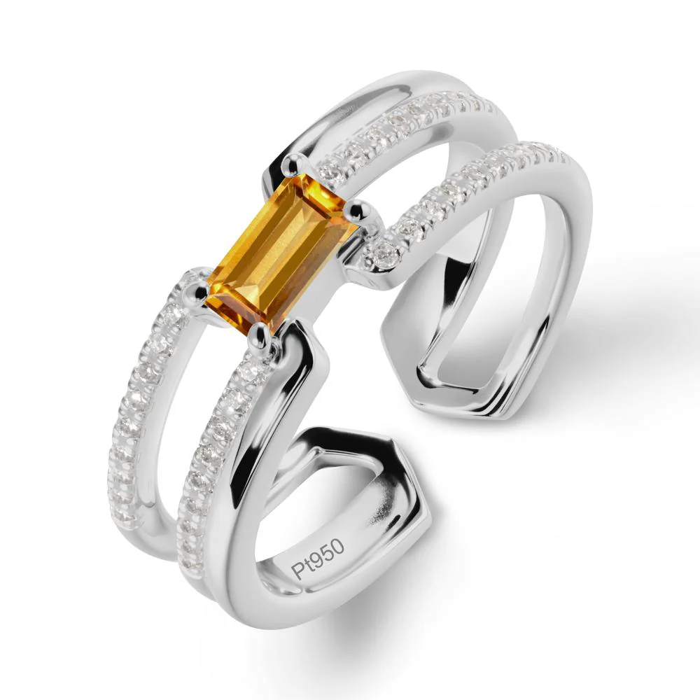 Double Band Baguette Citrine Open Ring - Image 9