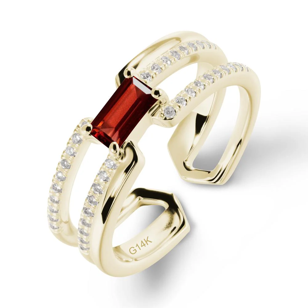 Double Band Baguette Garnet Open Ring - Image 3