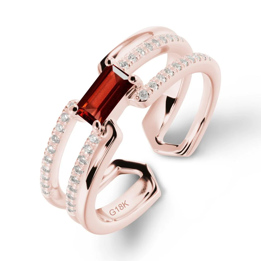 Double Band Baguette Garnet Open Ring - Image 4